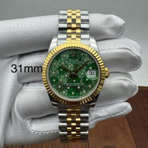 Rolex Lady Datejust  Green Flower Motif Two Tone Watch Swiss Eta