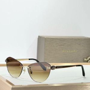 Bvlgari Cat-Eye Rimless Sunglasses with Gradient Brown Lenses