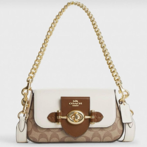 Coach Brown-Black and White-Brown Leather Turnlock Shoulder Bags