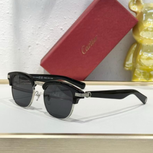 Cartier Black & Silver-Toned Browline Sunglasses