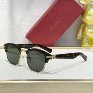 Cartier Gold-Toned Tortoiseshell Browline Sunglasses with Green Lenses