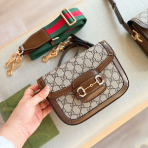 Gucci Beige Coated Canvas Bag with Brown Leather Trim and Gold Hardware Bag