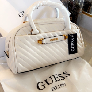 Guess White and Black Quilted Handbags with Gold-Tone Hardware
