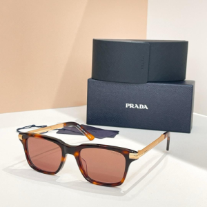 Prada Rectangular Acetate Sunglasses with Reddish-Brown Tinted Lenses