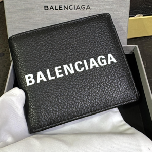 Balenciaga Fold Leather Wallet in Black with White Logo Print