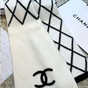 Chanel Stole in a Black and White Diamond Pattern with The Iconic Interlocking "CC" logo