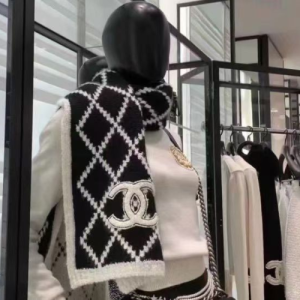 Chanel Diamond Patterned Stole in Black and White with The Signature "CC" Logo