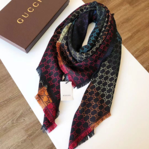 Gucci Stole with Multicolored GG Pattern and Fringed Edges