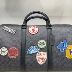 Coach Duffle Bag with Black and Dark Gray Colors with Multicolor Patches