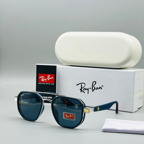 Ray-Ban Square Frame Metal Sunglasses with Blue-Tinted Lenses