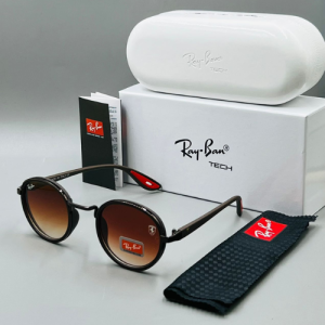 Ray-Ban Round Frame Metal Sunglasses with Brown-Tinted Lenses