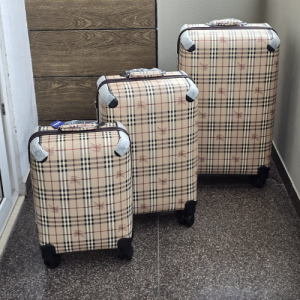 Burberry Checkered Pattern Luggage with Beige and Red Tones