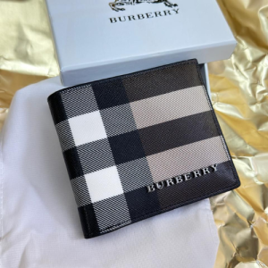 Burberry Checkered Leather Wallet with Black, White, and Gray Pattern