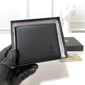 Burberry Black Bi-Fold Wallet with Tonal TB Monogram Detail