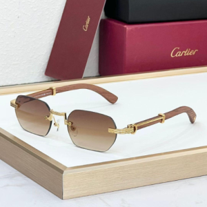 Cartier Rectangular Frame Sunglasses with Brown Tinted Lenses