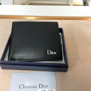 Dior Black Leather Wallet with Silver Logo Detailing
