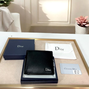 Dior Black Leather Wallet with Silver Logo Detailing