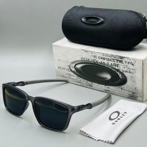 Oakley Rectangular Frame Acetate Sunglasses with Black Lenses and Gray Temples