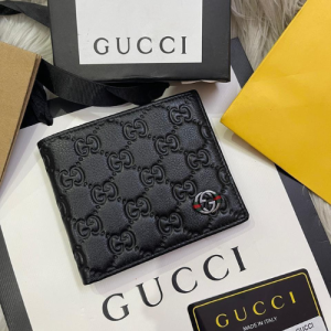 Gucci GG Embossed Leather Wallet in Black with Silver and Red Logo Detailing