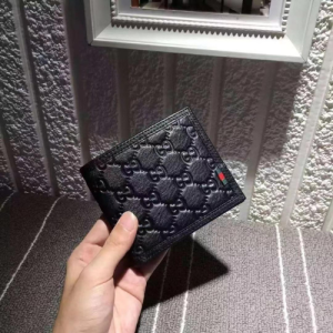 Gucci GG Embossed Leather Wallet in Black with Green and Red Stripe Detailing