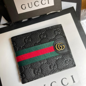 Gucci GG Embossed Leather Wallet in Black with Green and Red Web Stripe Detailing