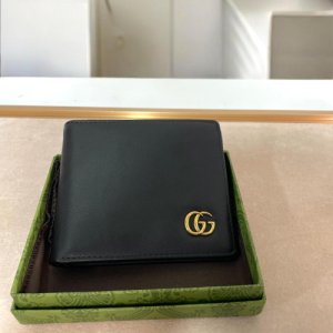 Gucci Black Leather Wallet with Gold GG Logo