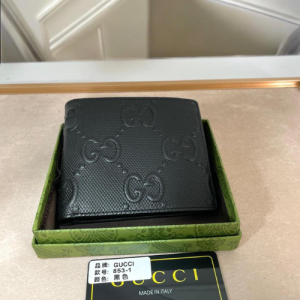 Gucci Black Leather Wallet with Embossed GG Pattern