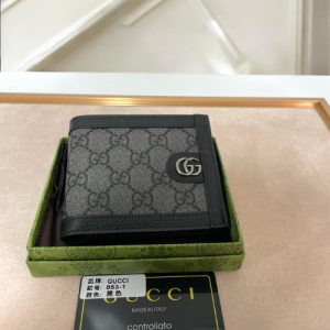 Gucci Gray Canvas Wallet with Black Leather Trim and Silver GG Logo