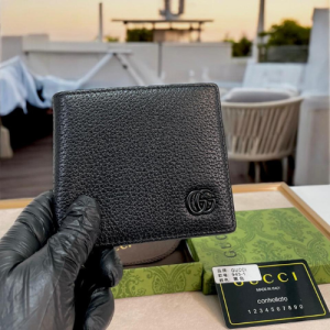 Gucci Black Bi-Fold Wallet with Black Toned Double G Logo