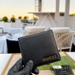Gucci Black Leather Wallet with Gold Lettering