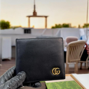 Gucci Back Leather Wallet with a Gold GG Logo