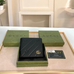 Gucci Black Leather Wallet with Gold GG Logo