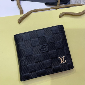 Louis Vuitton Damier Graphite Canvas Wallet with Gold Tone LV Logo Detailing