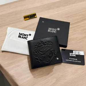 Montblanc Platinum Leather Collection Wallet in Black with Embossed Dragon Motif