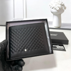 Montblanc Black Leather Wallet with a Textured Diamond Pattern