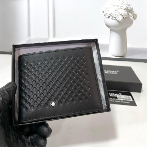 Montblanc Black Leather Wallet with a Textured Diamond Pattern