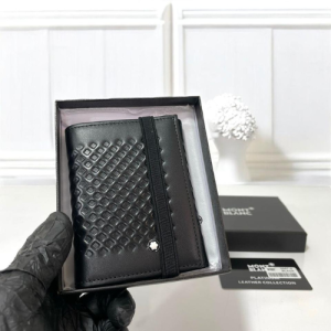 Montblanc Black Leather Wallet with Embossed Diamond Pattern