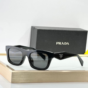 Prada Square Frame Sunglasses with Black Frames and Grey Tinted Lenses