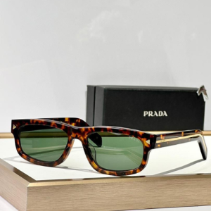 Prada Tortoiseshell Rectangular Frame Sunglasses with Green Tinted Lenses