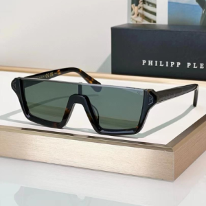 Philipp Plein Rectangular Frame Sunglasses with Dark Green Tinted Lenses