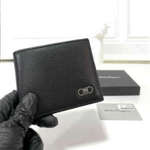 Salvatore Ferragamo Wallet with Black Textured Leather and Gancini Logo Detailing