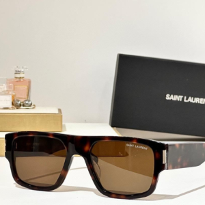 Saint Laurent Rectangular Frame Sunglasses with Brown Tinted Lenses and Tortoiseshell Frames