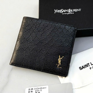 Saint Laurent Textured Leather Wallet in Black with Gold Tone YSL Logo