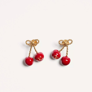 Valentino Cherry-Shaped Drop Earrings with Red Enamel and Gold-Tone Detailing