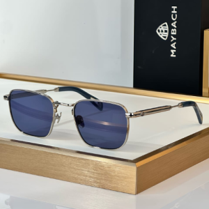 Maybach Square Frame Metal Sunglasses with Blue-Tinted Lenses