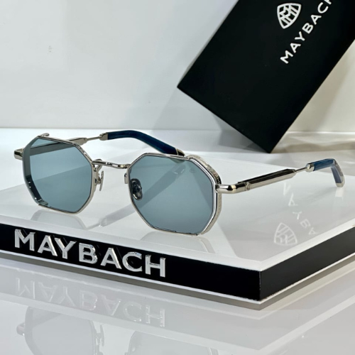 Maybach Silver-Tone Metal Sunglasses with Blue-Tinted Lenses