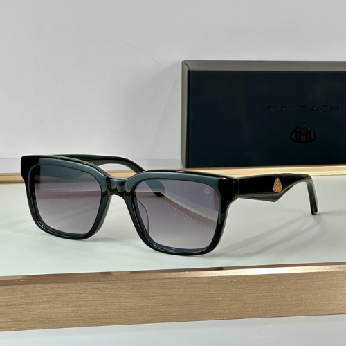 Maybach Black Rectangular Frame Sunglasses with Gray Tinted Lenses
