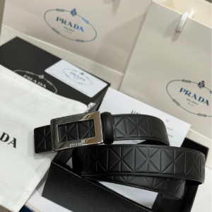 Prada Belt in Black with a Geometric Embossed Pattern