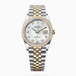 Rolex Datejust 36 Mother Of Pearl Diamond Dial Two Tone Yellow Gold Diamond Bezel Jubilee Swiss ETA