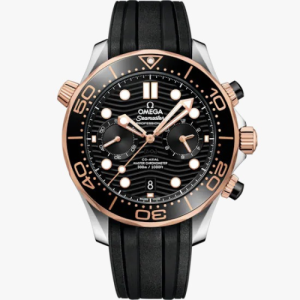 Omega Seamaster Diver 300M 44 mm, steel ‑ Sedna™ Gold on Rubber Strap Swiss ETA